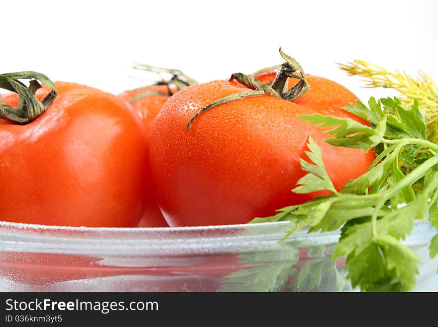 Group of three tomatoes. Red color