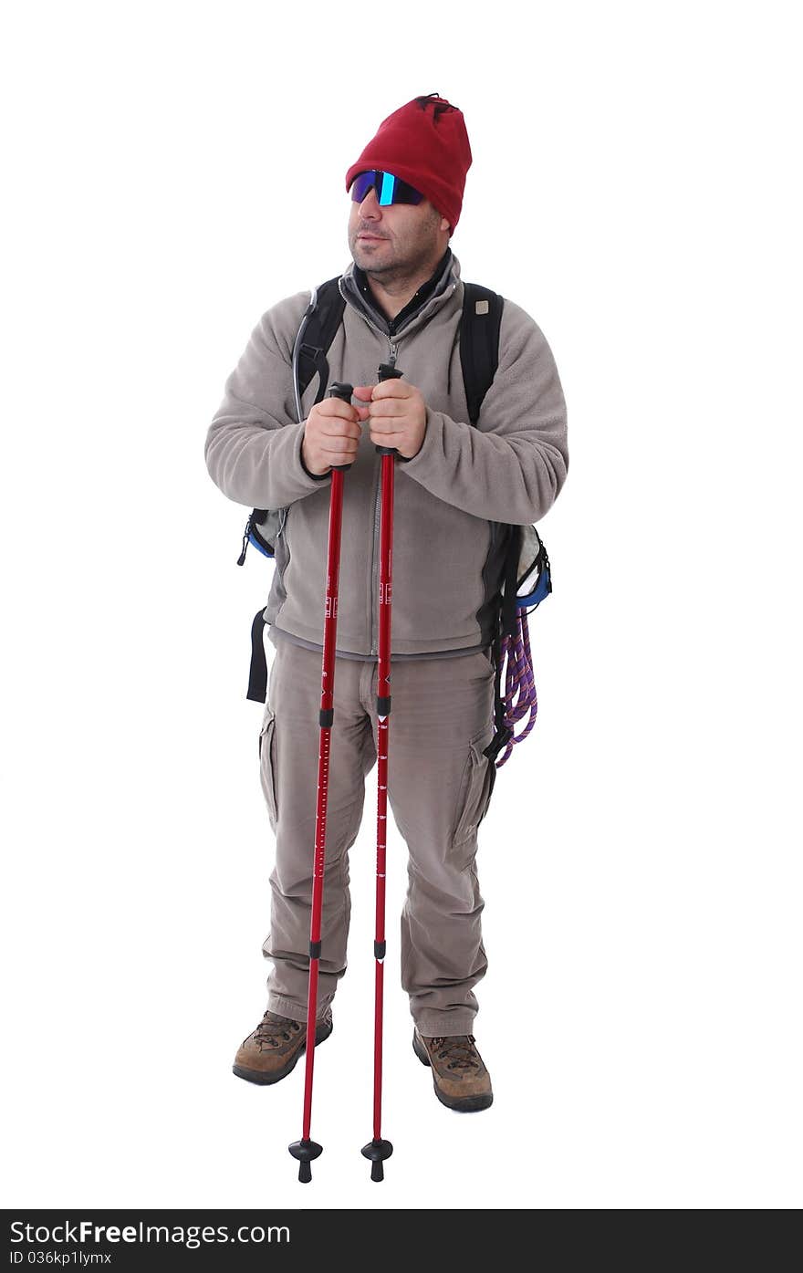 Hiker (studio shot isolated on white background)