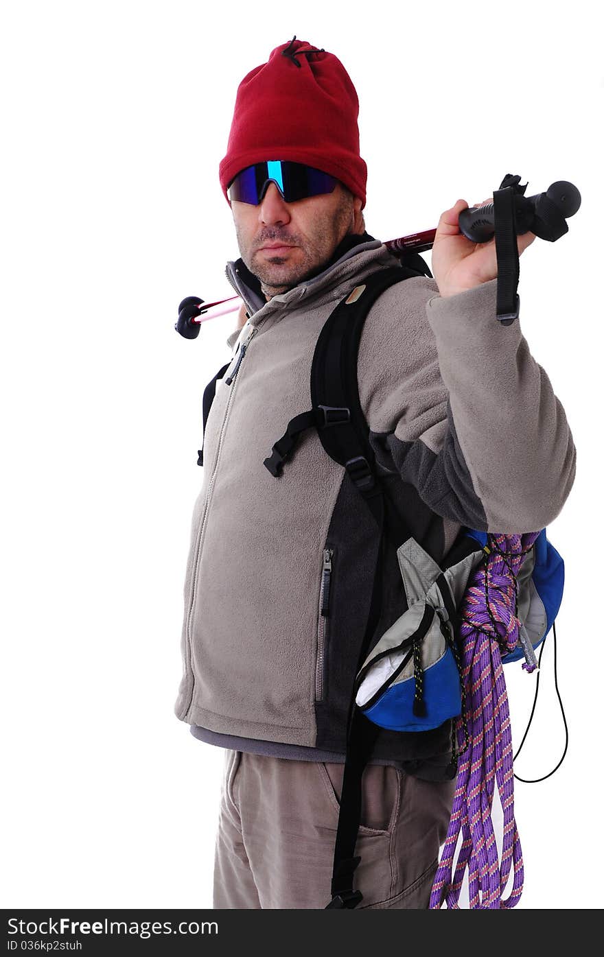 Hiker (studio shot isolated on white background)