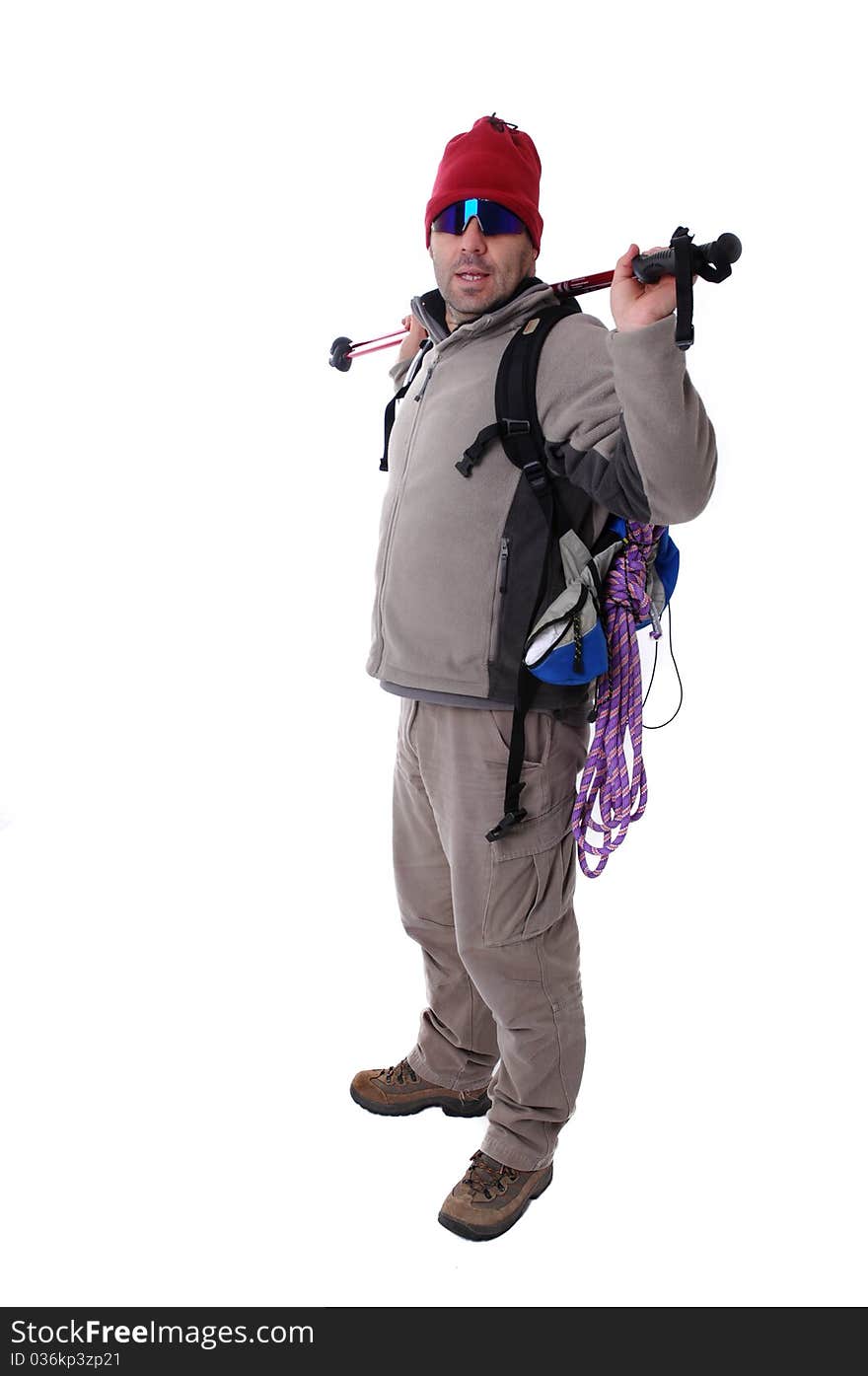 Hiker (studio shot isolated on white background)