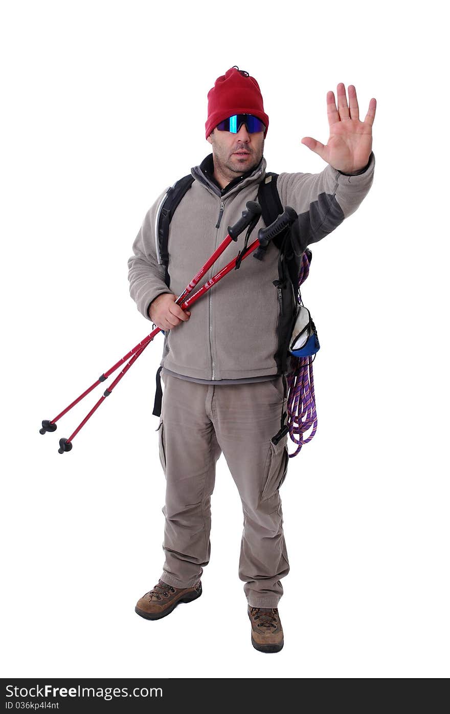 Hiker (studio shot isolated on white background)