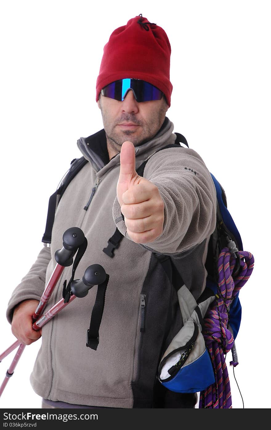 Hiker (studio shot isolated on white background)