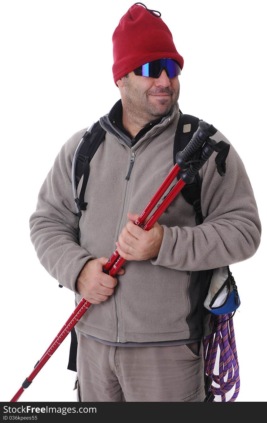 Hiker (studio shot isolated on white background)