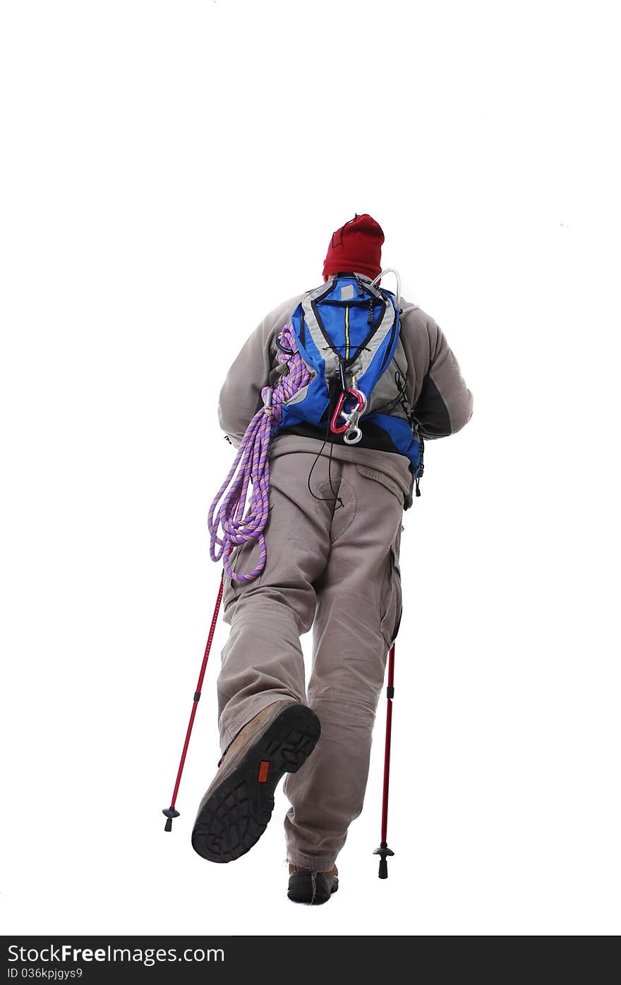 Hiker (studio shot isolated on white background)