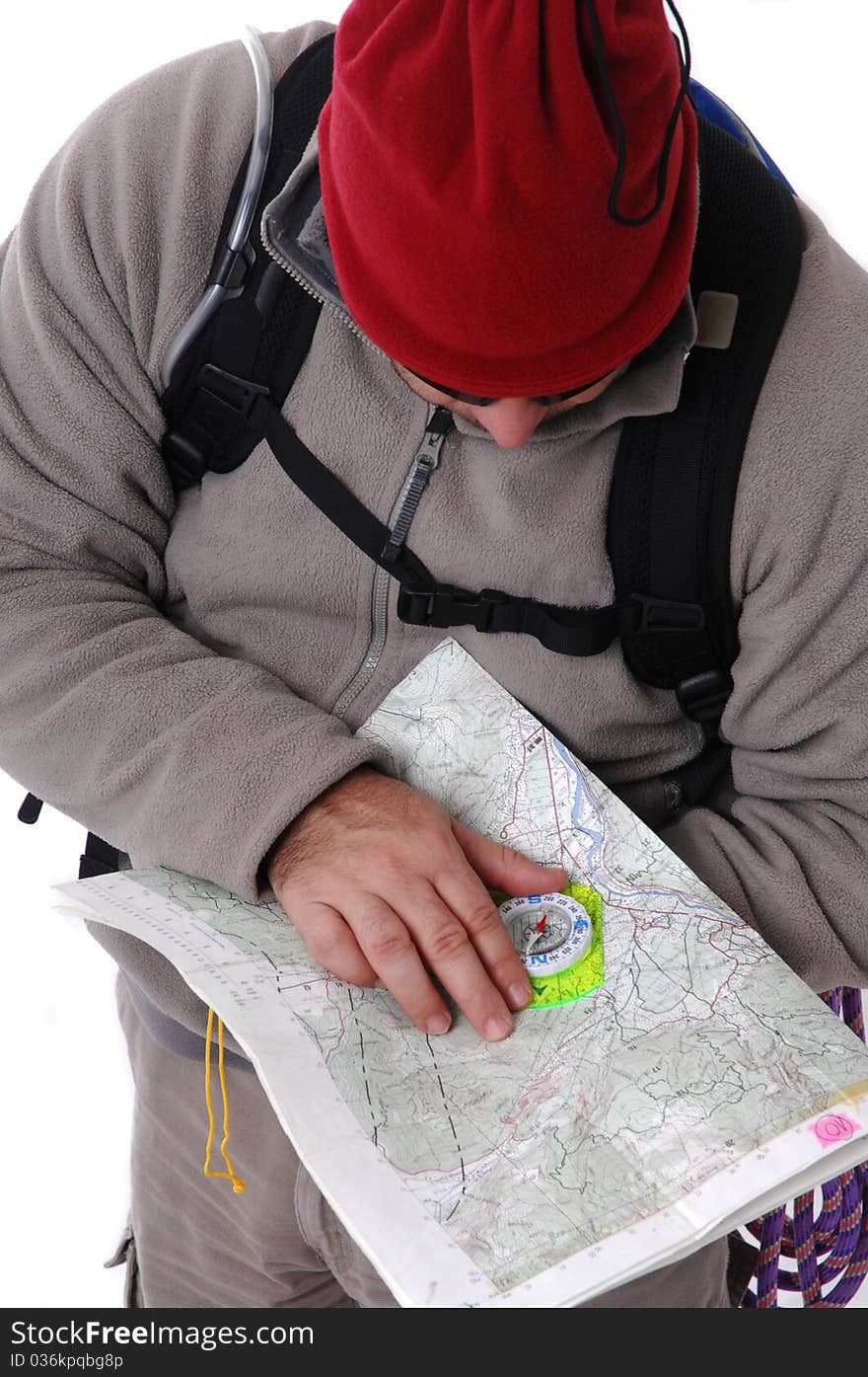 Hiker (studio shot isolated on white background)