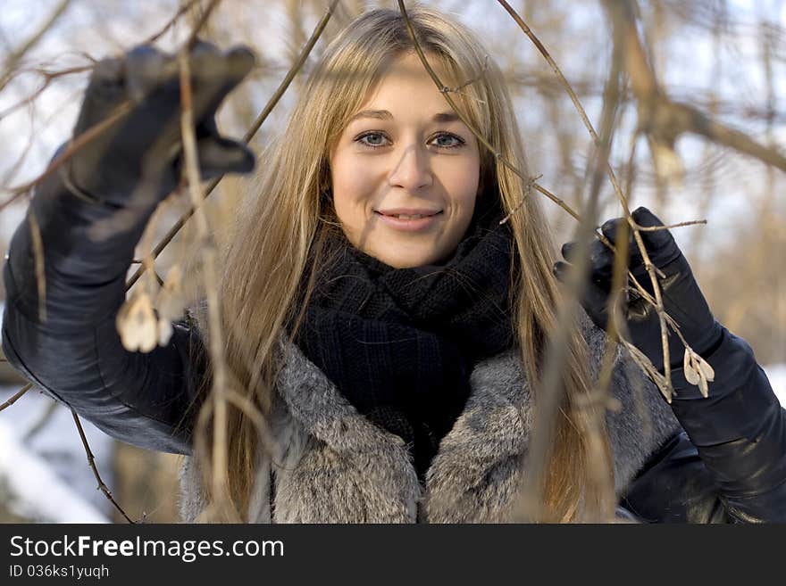 Girl In Winter Forest