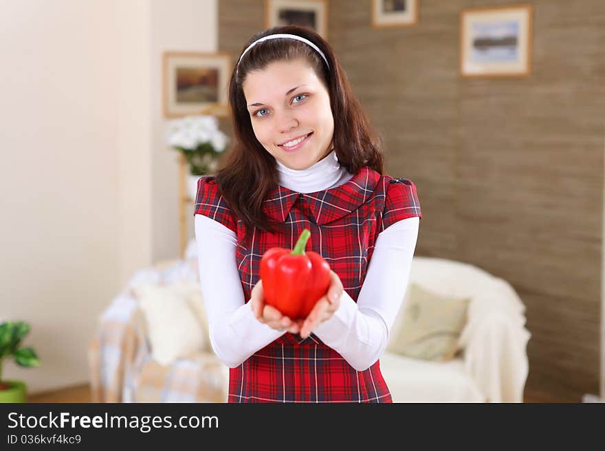 A young girl cooking at home