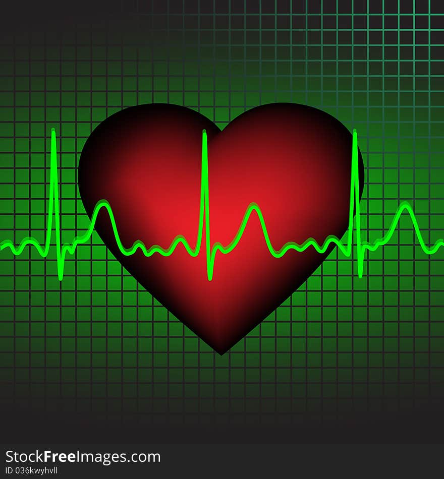 Illustration depicting the electrocardiogram on the background of the heart, vector illustration, eps10. Illustration depicting the electrocardiogram on the background of the heart, vector illustration, eps10