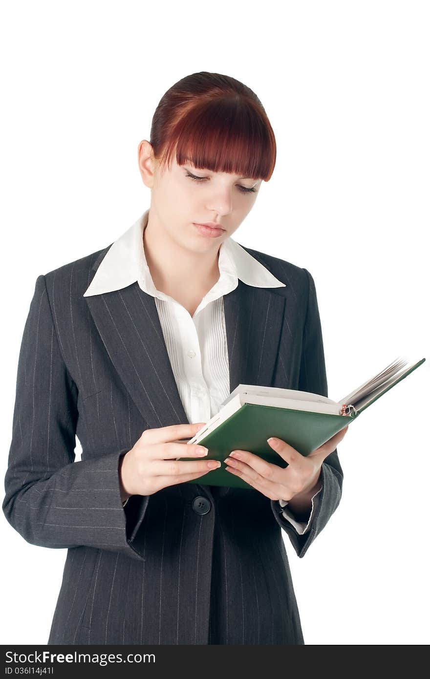 Youing Cut Business Woman With Notebook In Hands