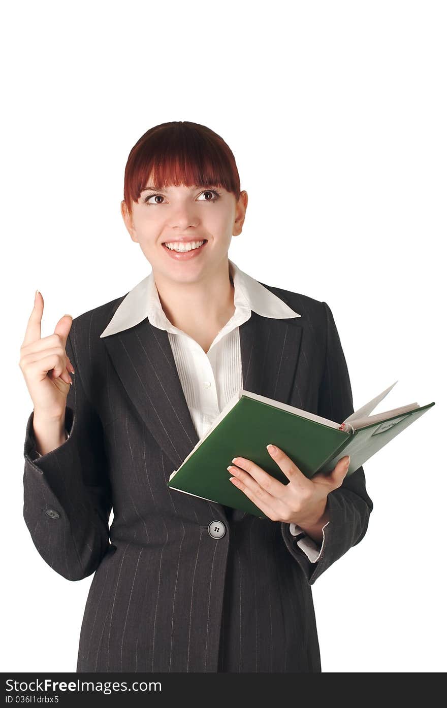 Smiling business woman with notebook in hand