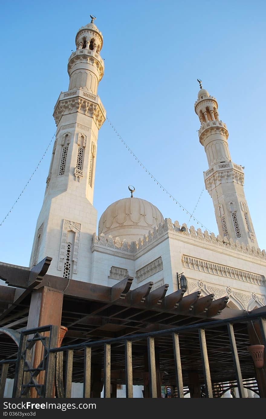 Mosque in Hurgada city on sky background