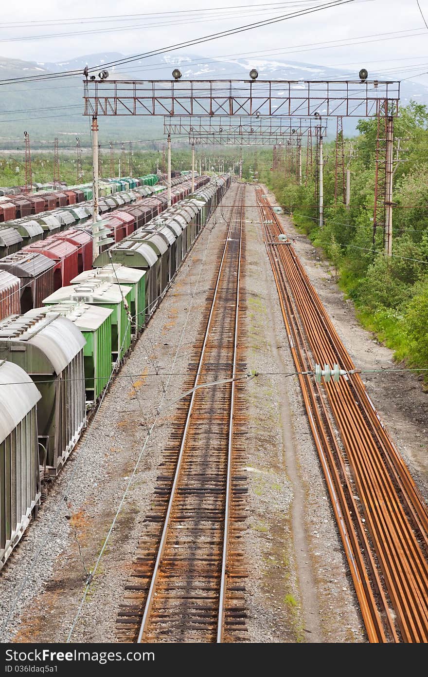 Range of multicoloured rail road waggons