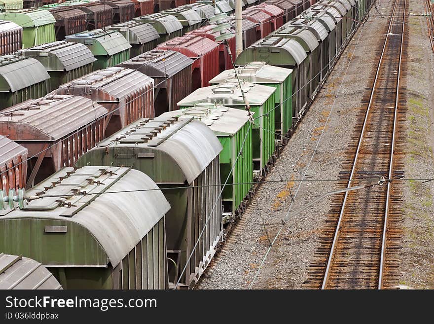 Range of multicoloured rail road waggons