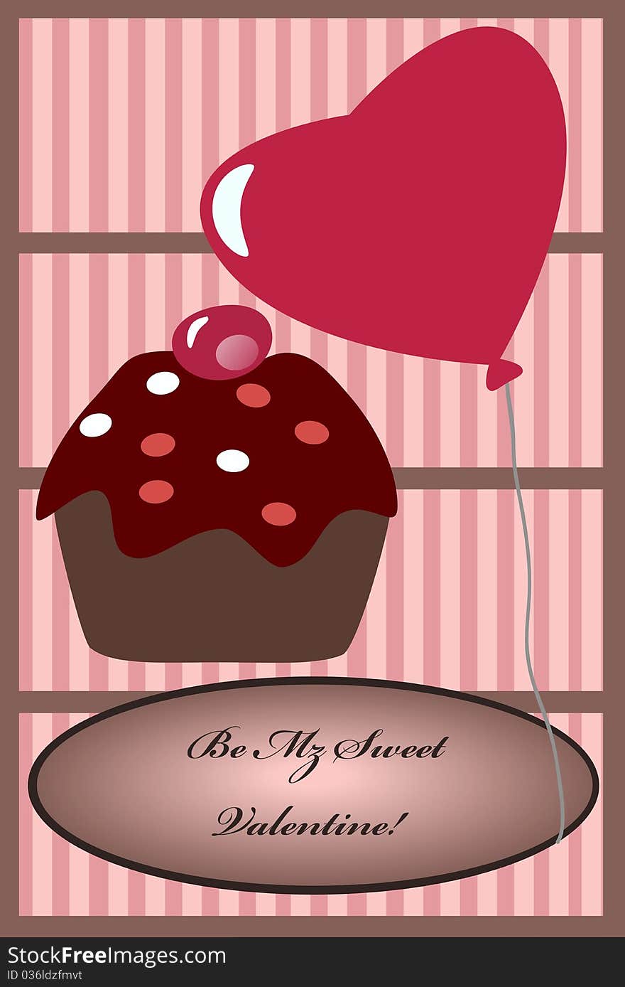 Valentine's day card with sweet cupcake and balloon. Valentine's day card with sweet cupcake and balloon