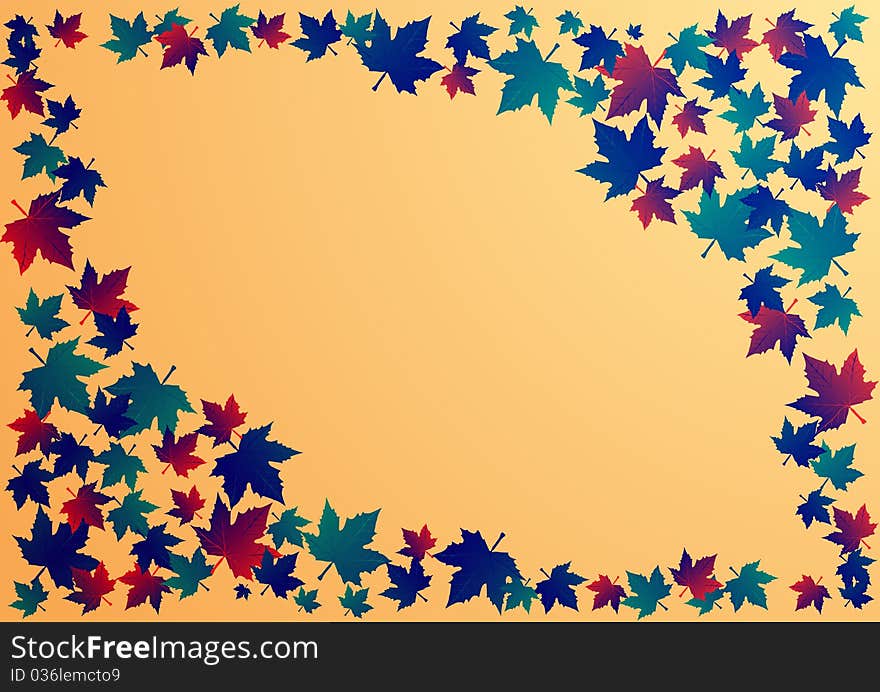 Illustration an autumn orange background with leaves.