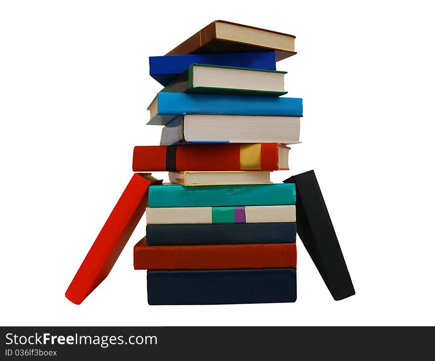 Old books in a pile white background