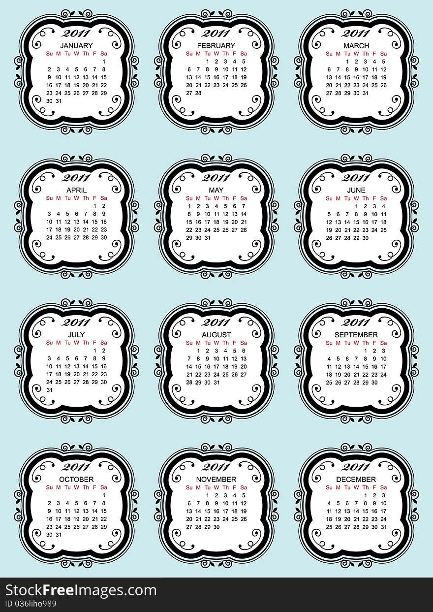 Calender for 2011 in decorative frame design