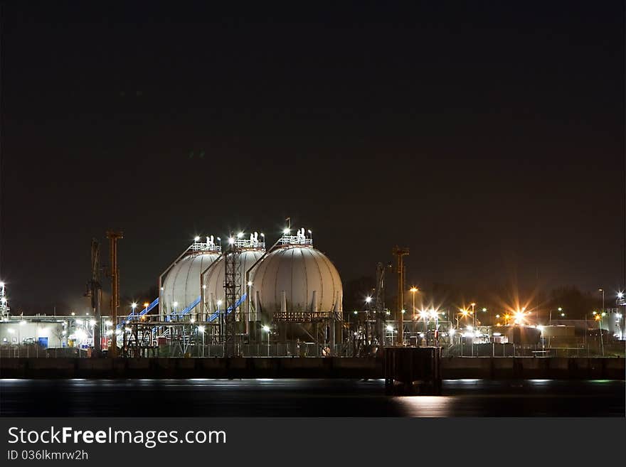 Industry at night In Rotterdam harbor