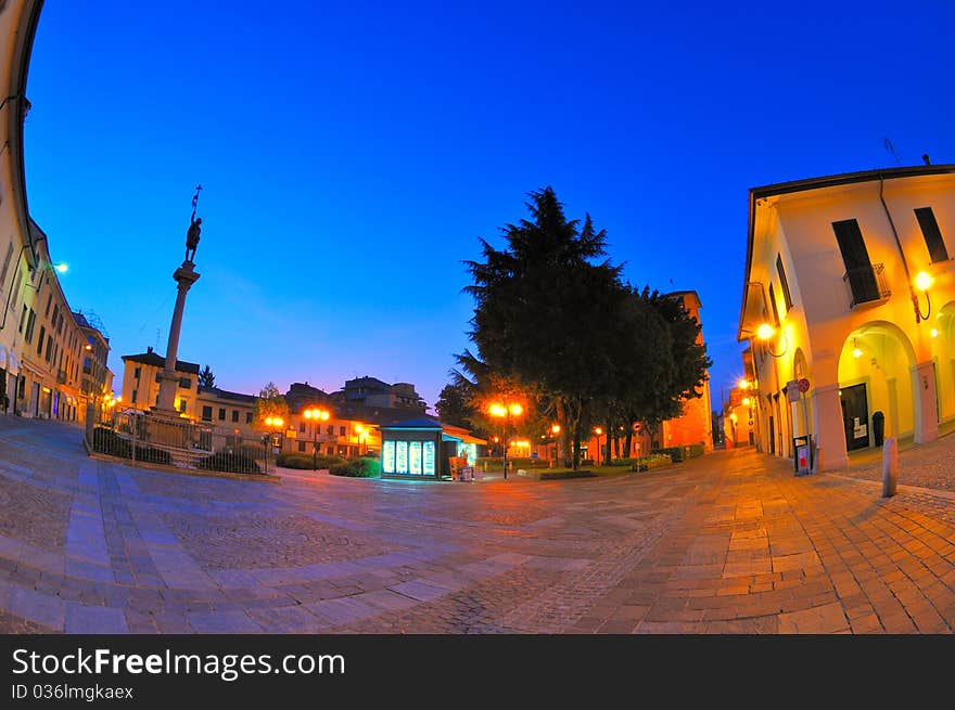 Fish eye look on Melzo's central platz. Melzo is a little town near Milano, Italy. Fish eye look on Melzo's central platz. Melzo is a little town near Milano, Italy