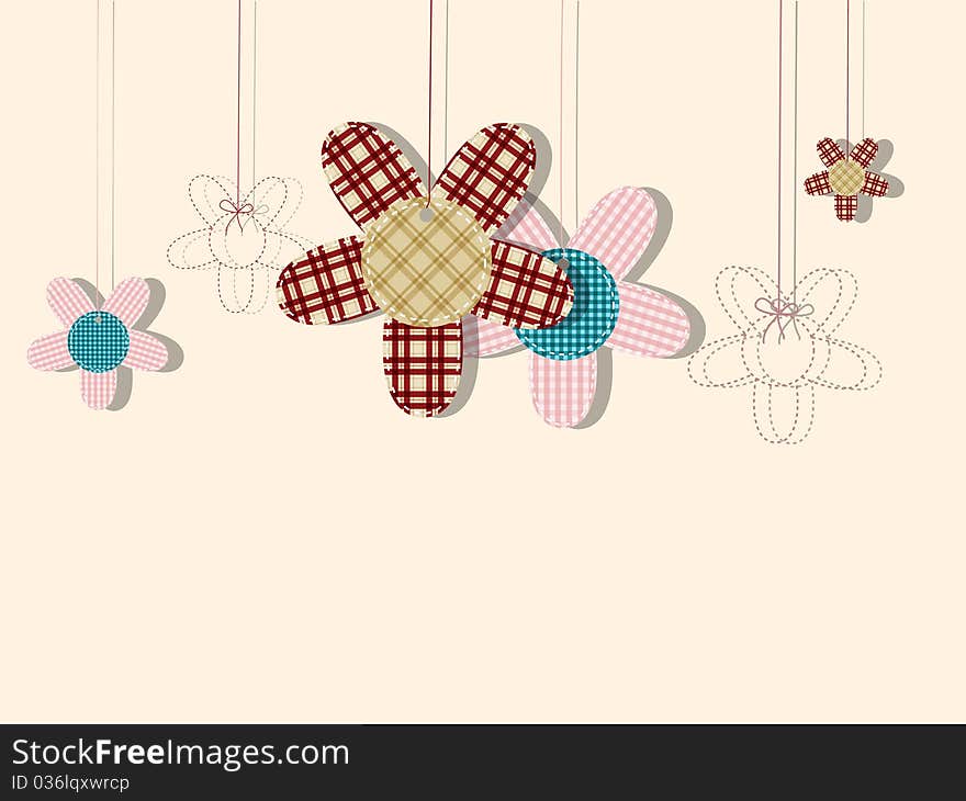 Vector greeting card with textile flowers