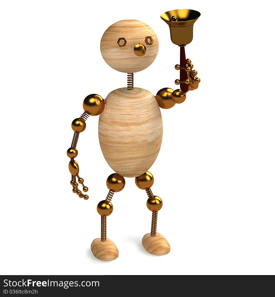 Wood Man With School Bell