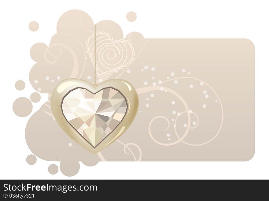 Valentine greeting card with hanging gold heart. Valentine greeting card with hanging gold heart