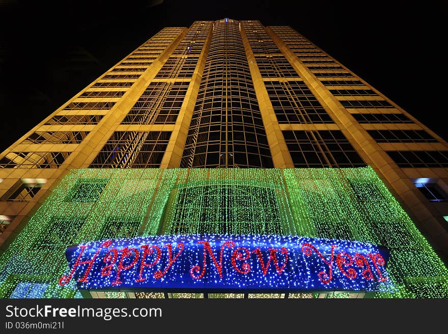 Christmas tree with night building,Bangkok,Thailand. Christmas tree with night building,Bangkok,Thailand