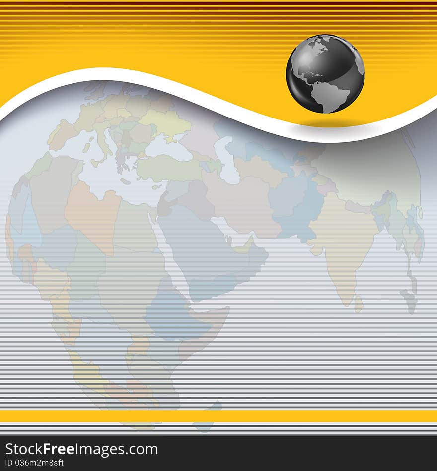 Abstract business yellow background with globe and earth map. Abstract business yellow background with globe and earth map