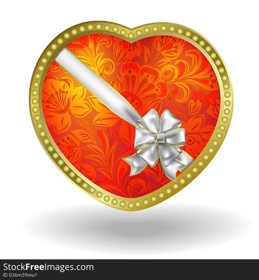 Red heart with white bow isolated on a white. Red heart with white bow isolated on a white