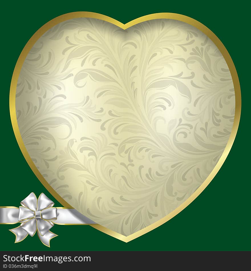 Valentines green greeting with heart and floral ornament. Valentines green greeting with heart and floral ornament