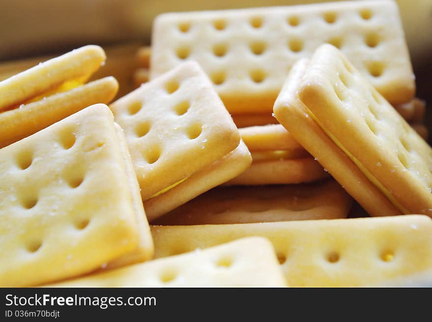 Cheese crackers close up in the morning