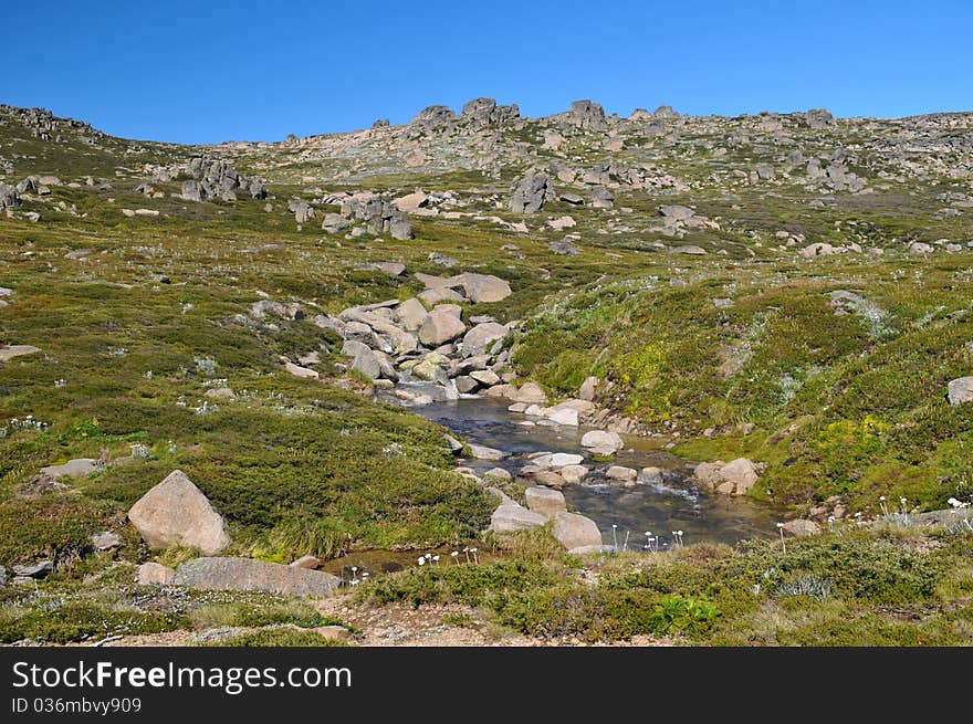 Scenic view of a stream with rocks. Scenic view of a stream with rocks