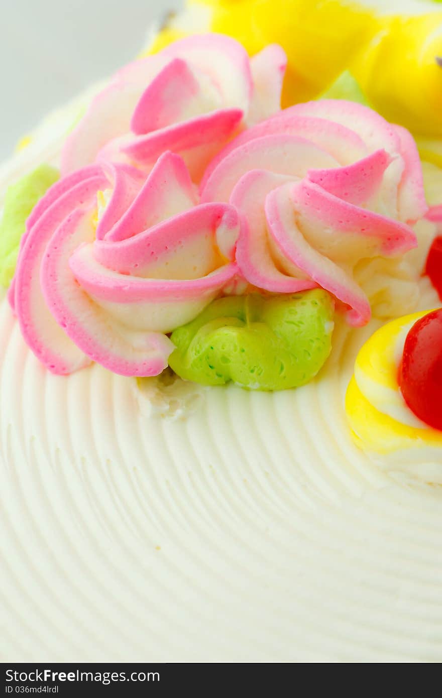 Cream decorated on birthday cake. Cream decorated on birthday cake