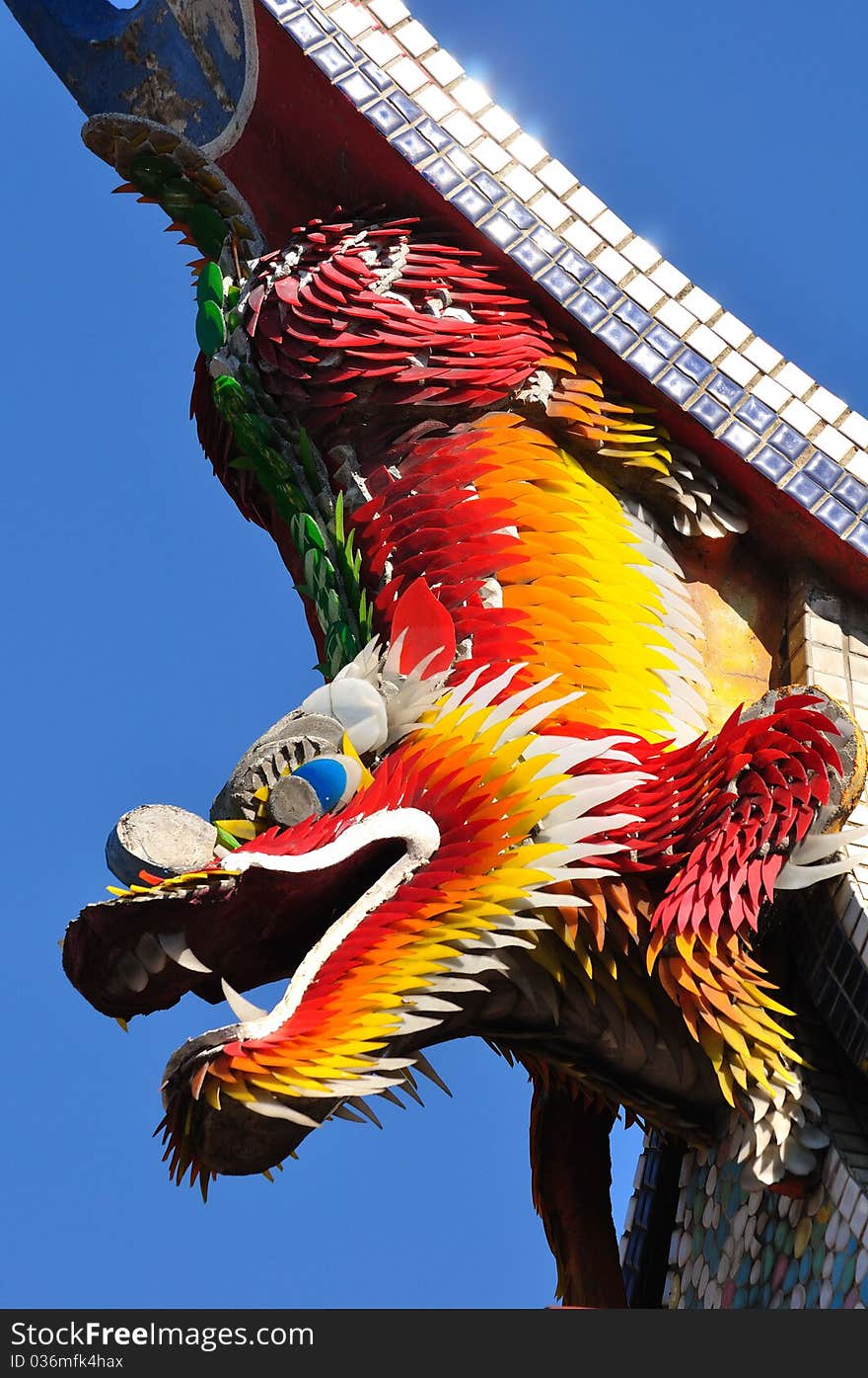 A chinese dragon on the roof