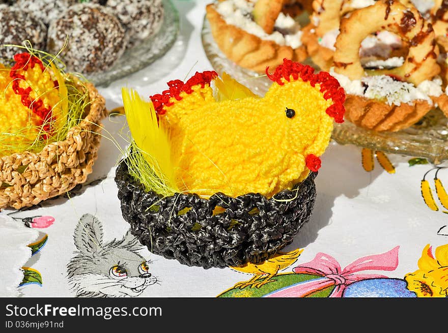 Traditional easter decoration - yellow chicken