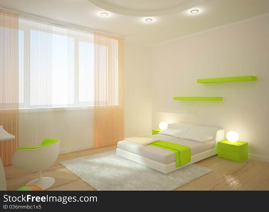 Modern bedroom with green furniture