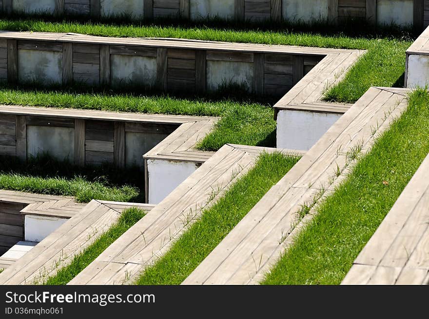 Park amphitheater seats photo work.