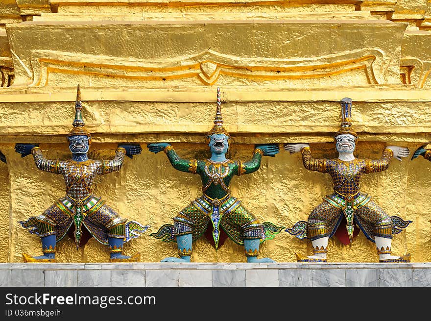 Statues at Wat Phra-Kaew, The scene of Thailand.