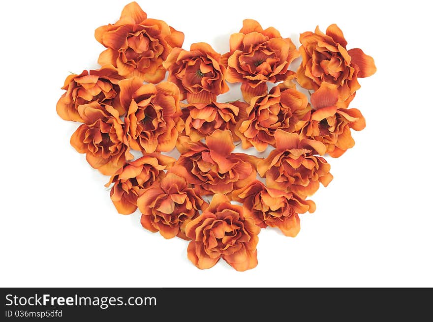 Batch of colorful roses in heart shape on a white background. Batch of colorful roses in heart shape on a white background