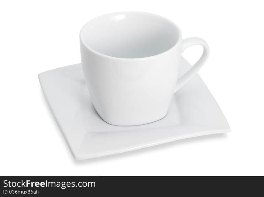 White empty cup with square saucer, isolated