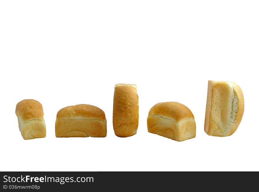 Loaves of white bread isolated on white background