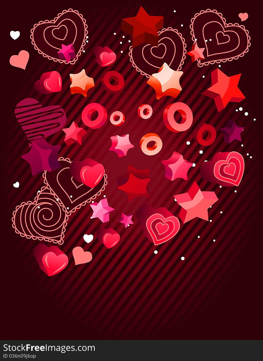 Contour Hearts On Dark Red Background