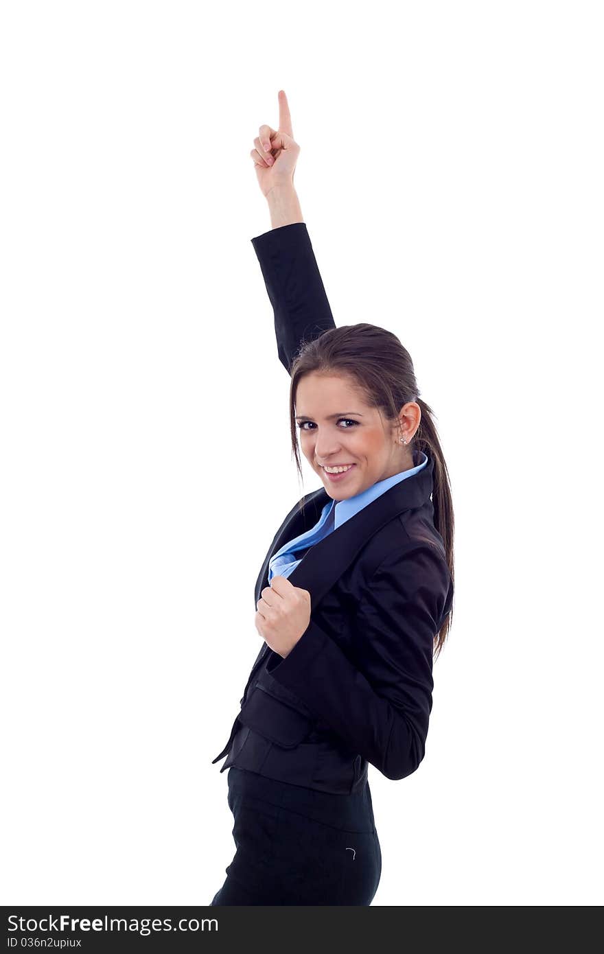 Young business woman winning isolated on white background