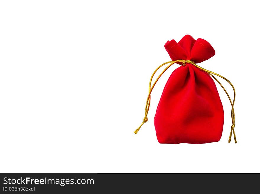 Red velvet bag isolated on white background