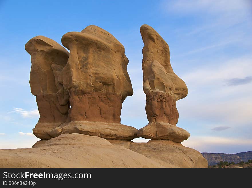 Three hoodoos, Devil's Garden, Grand Staircase Escalante National Monument, Utah