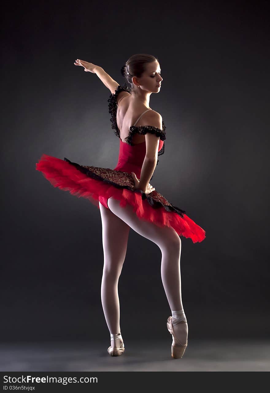 The beautiful young dancer. The ballerina posing.