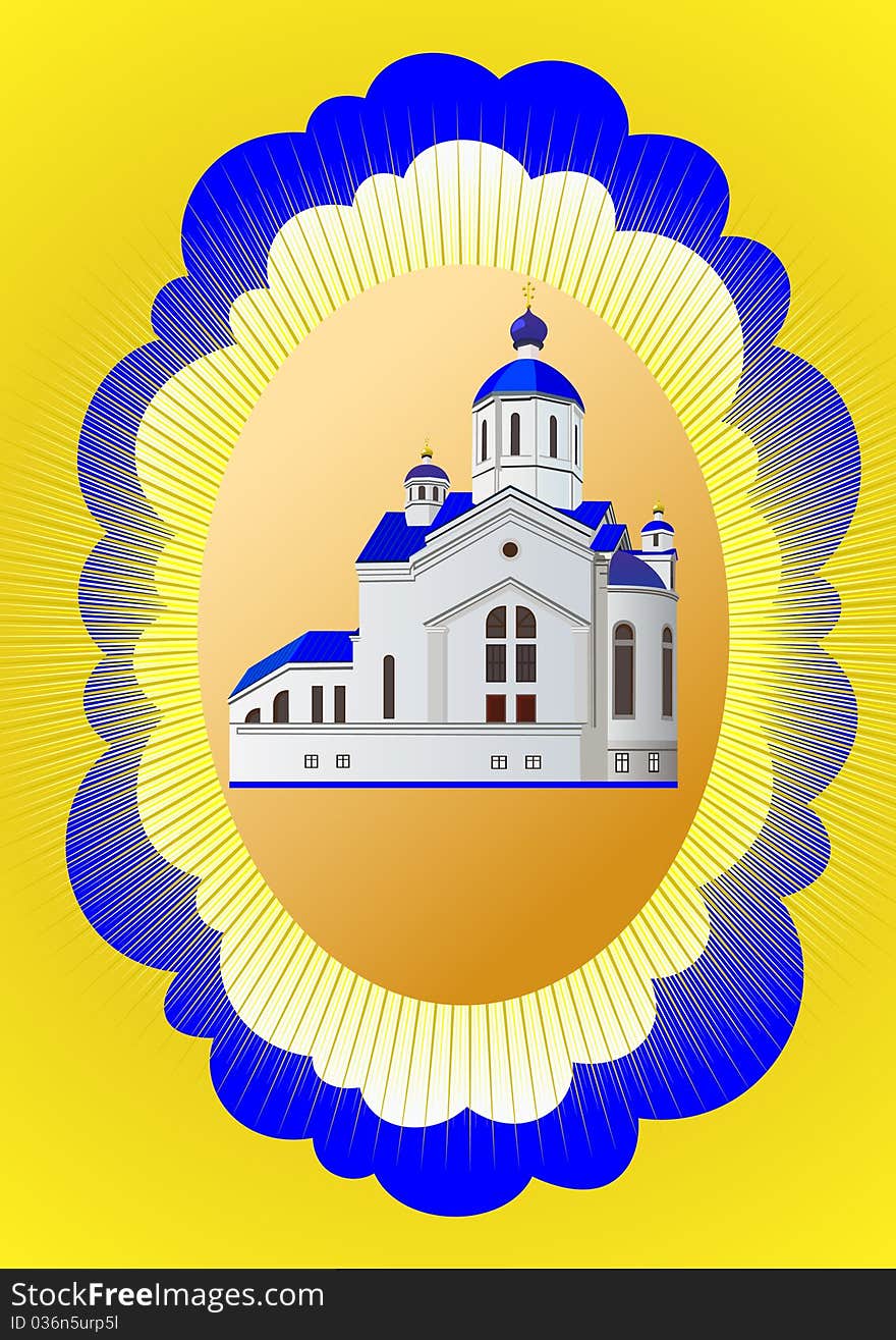 Abstract background with Easter egg which depicts a Christian church.