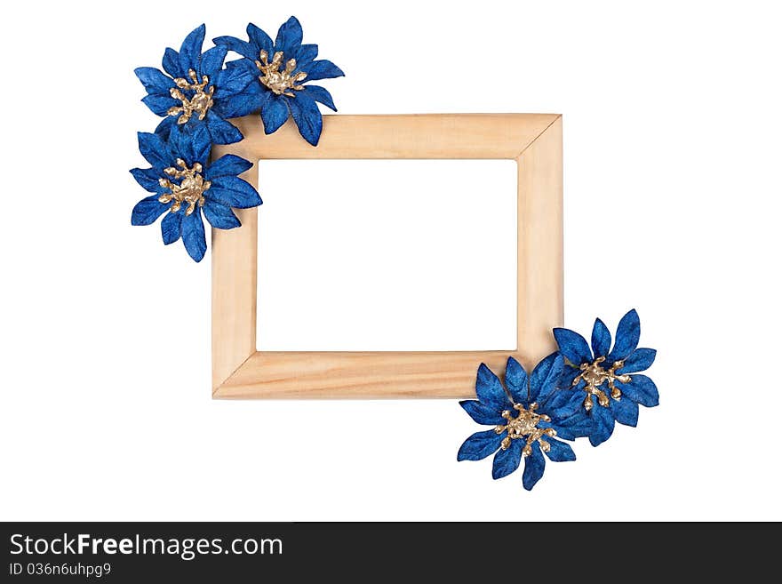 Wooden photo frame with blue flowers