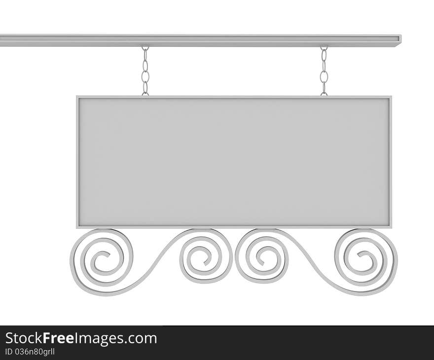 Blank white sign with ornaments and chains on a white background №1. Blank white sign with ornaments and chains on a white background №1