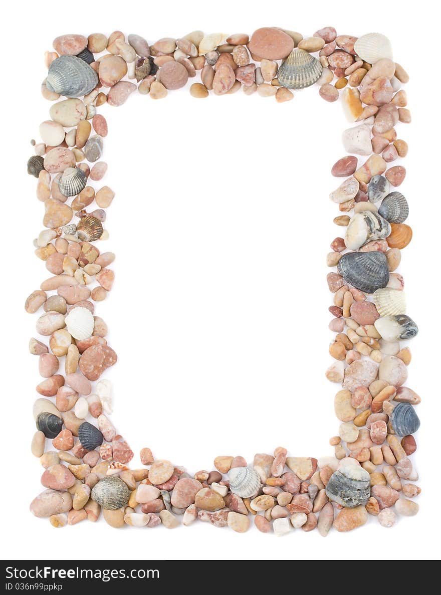 Frame from seashells and stones